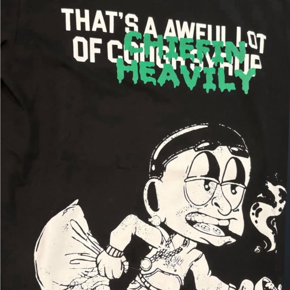Black Graphic Tee with Cartoon Print